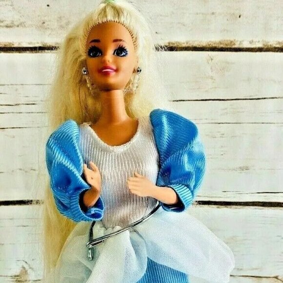 Mattel Other - MATTEL BARBIE Doll Blond Hair Blue Eyes Blue Outfit 12" Tall Used